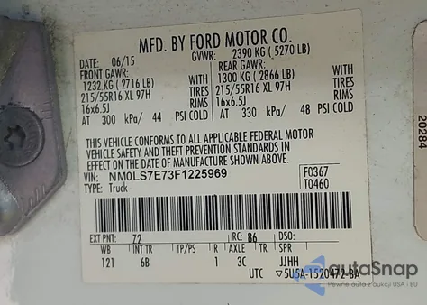 2015 Ford Transit Connect Xl z USA, uszkodzony, nr VIN NM0LS7E73F1225969